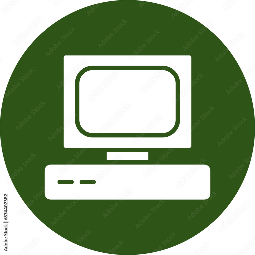 Old Computer Vector Glyph Green Circle Icon Old Computer Vector Glyph Green Circle Icon