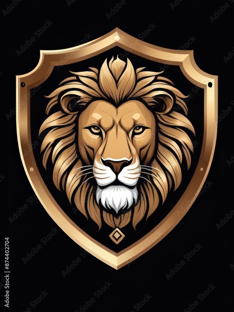Luxury Lion Head With Shild Logo Design Template. Gold Lion Icon Symbol Template