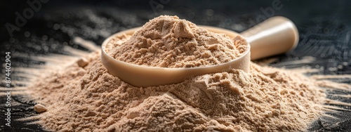 Obraz na płótnie Close-Up of Whey Protein Powder - Texture and Color Emphasis, Muscle Recovery, Nutritional Supplement w salonie