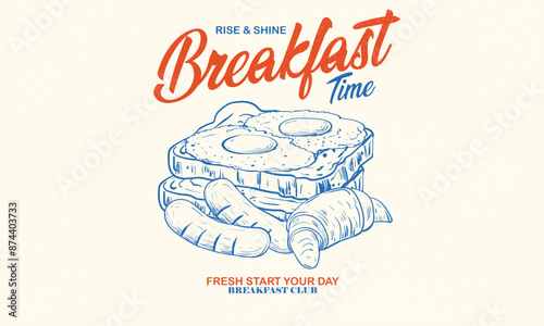 Breakfast time vector design. Morning time artwork for apparel, sticker, batch, background, poster and others. Breakfast club.