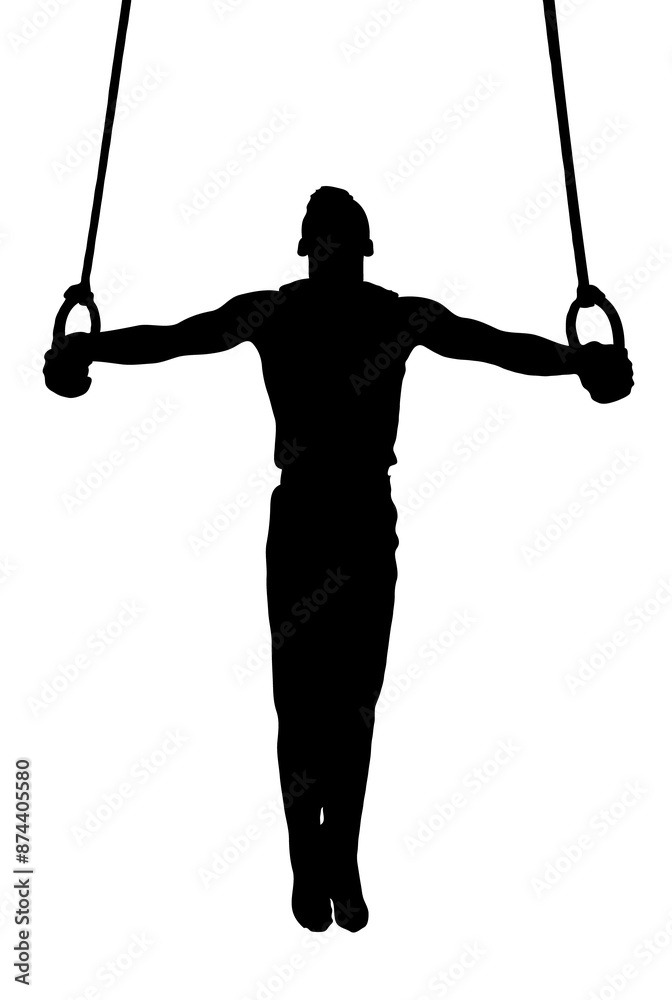 Obraz premium Detailed Sport Silhouette - Male Gymnast Performing a Maltese Cross on Rings v2 Refined PNG