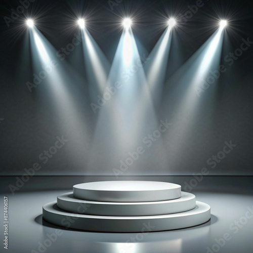 round podium empty stage illuminated by spotlight