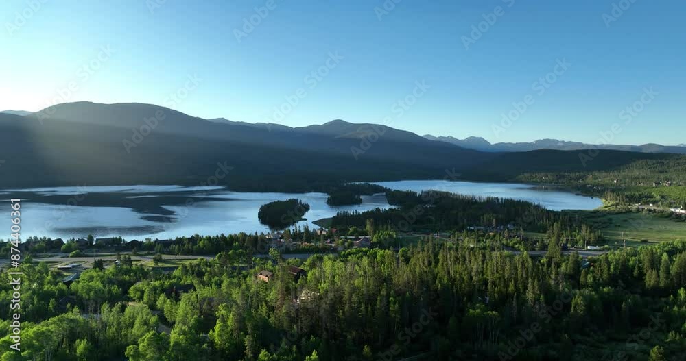 Orbiting shot of islands in the middle of Shadow Mountain Lake in Colorado Orbiting shot of islands in the middle of Shadow Mountain Lake in Colorado