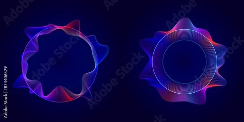Circular soundwaves. radial audio equalizer illustration, digital frequency symbols
