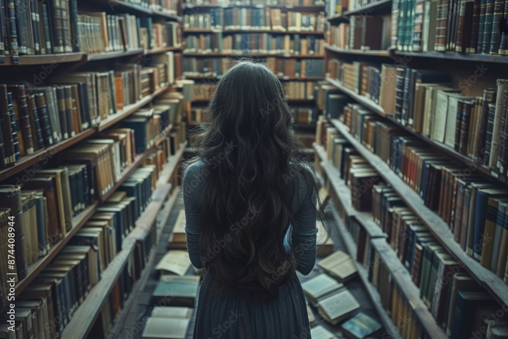 Girl in the library, conceptual illustration, love to read, Girl in the library, conceptual illustration, love to read,