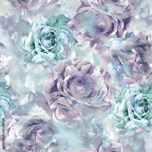 Romantic vintage-inspired floral pattern with light peach roses
