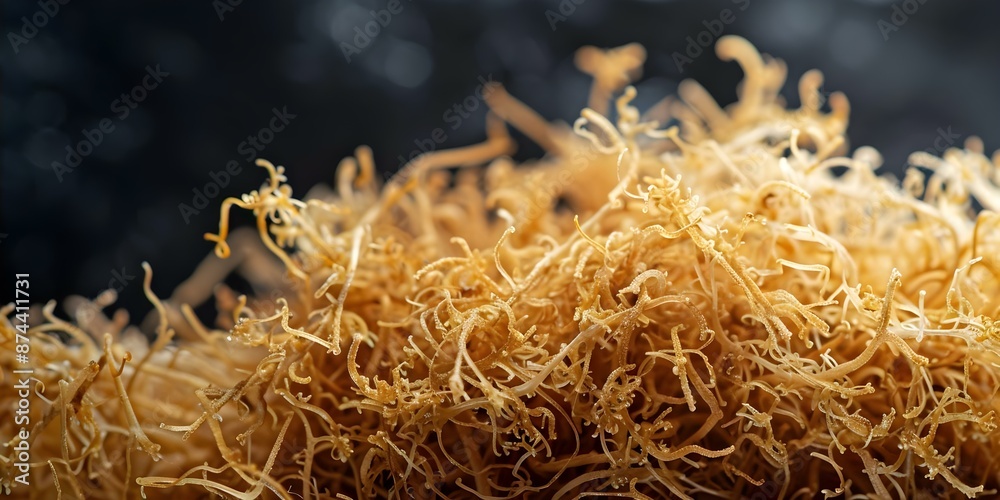 Closeup of dried Sea Moss, a nutrient-rich seaweed. Concept Dried Sea Moss, Health Benefits, Sea Vegetables, Nutrient-Rich Food, Natural Skincare Closeup of dried Sea Moss, a nutrient-rich seaweed. Concept Dried Sea Moss, Health Benefits, Sea Vegetables, Nutrient-Rich Food, Natural Skincare