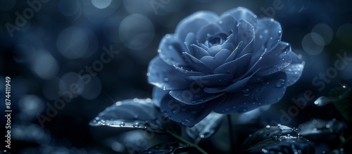 blue rose in the rain
