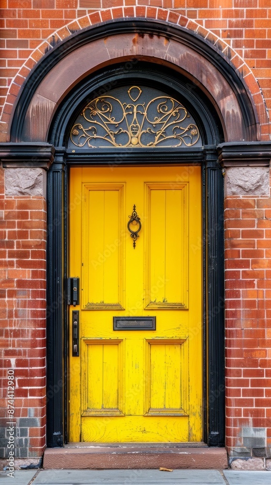 Yellow Doorway in Brick Building Yellow Doorway in Brick Building