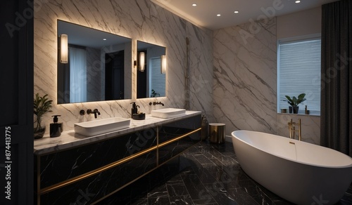 Spacious bathroom with freestanding tub and double sink
