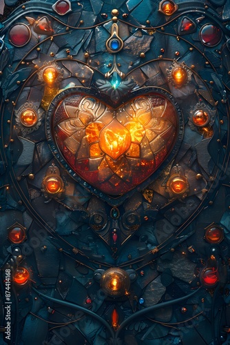 Galactic Heart of Pookalam, A futuristic scene where a glowing heart is at the center of an intricate Pookalam design in a space station. Movie Poster, Furturism