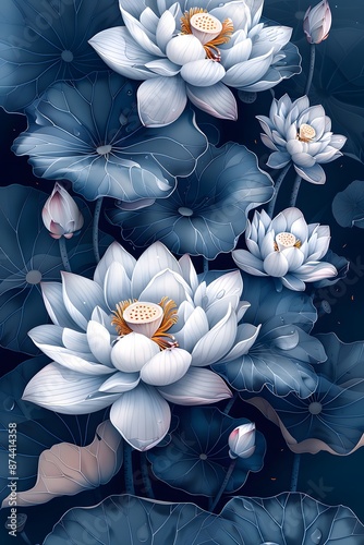 Sacred Memorial, Picture a sacred memorial site surrounded by lotus flowers. Art Nouveau, simple line