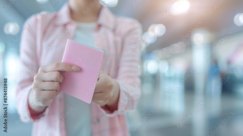 A woman holding a pink passport A woman holding a pink passport