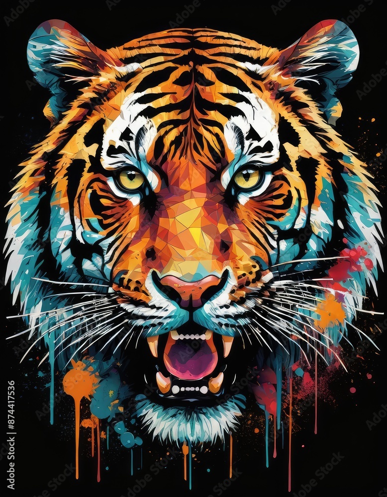 This artwork captures the essence of a tiger's untamed spirit, using bold colors and dynamic composition to create a sense of movement This artwork captures the essence of a tiger's untamed spirit, using bold colors and dynamic composition to create a sense of movement