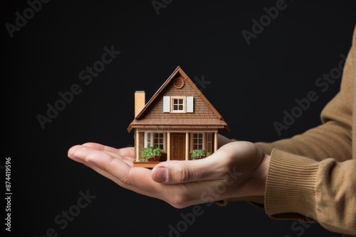 Human hands cradling a miniature home