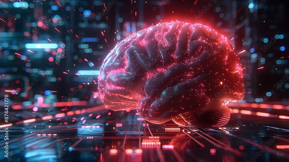 Obraz premium Glowing Digital Brain Network Representing Futuristic Intelligence Concept