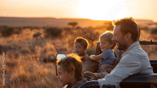 Family Embarking on an Exhilarating Safari Adventure in the Wild photo