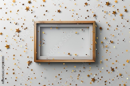 White Background With Golden Glitter Stars and Frame