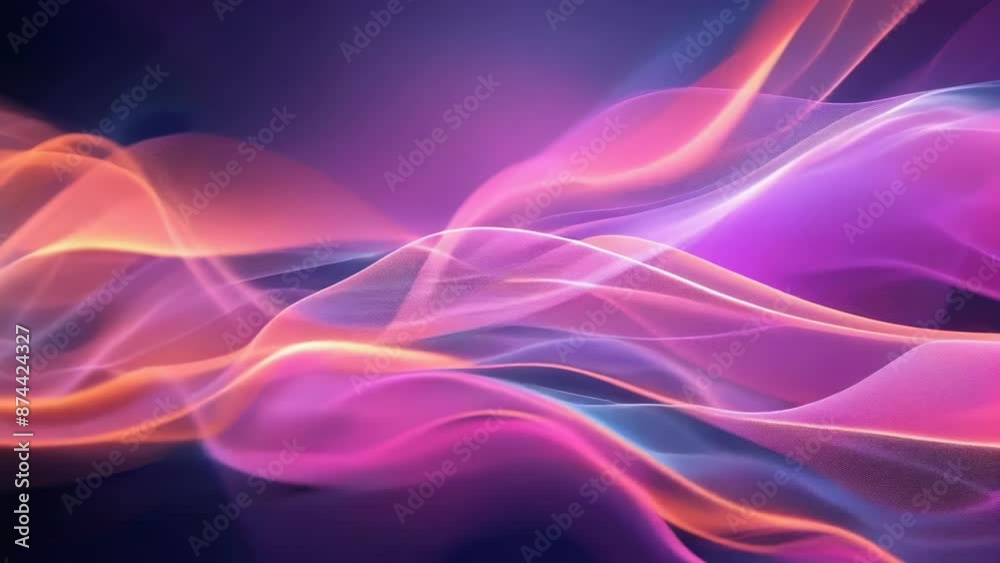 A digital abstract image featuring vibrant multicolored wave patterns swirling against a dark background. The vivid hues of pink, purple, orange, and yellow form dynamic, flowing lines, creating a A digital abstract image featuring vibrant multicolored wave patterns swirling against a dark background. The vivid hues of pink, purple, orange, and yellow form dynamic, flowing lines, creating a