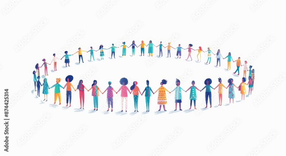 A group of people standing in an oval shape, with a white background, in a simple illustration style, A group of people standing in an oval shape, with a white background, in a simple illustration style,