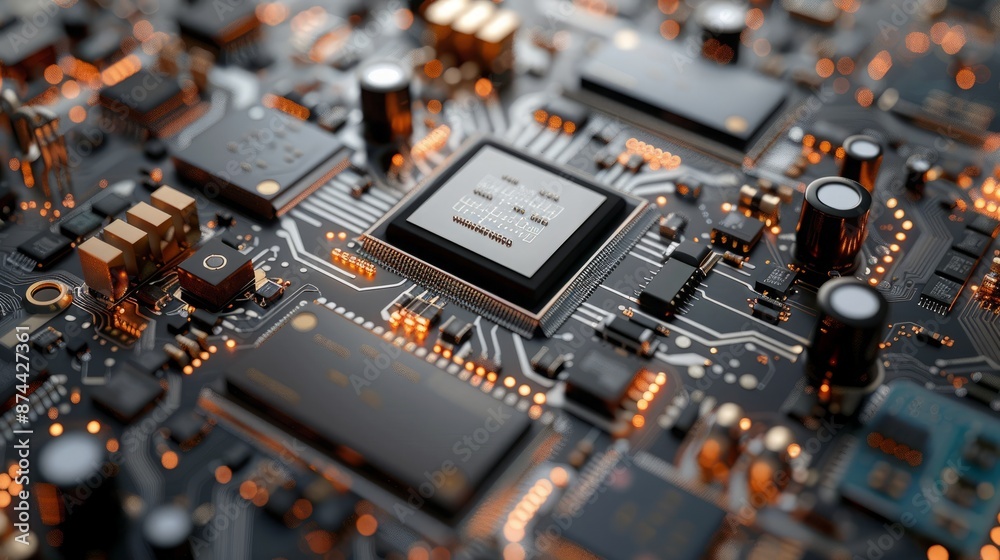 Intricate circuit board featuring central transformer and solder joints