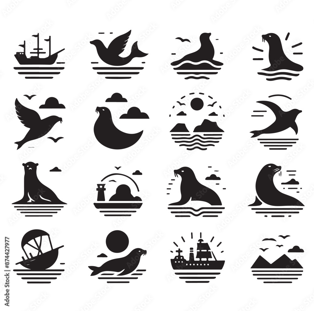 Seal set of silhouettes vector Seal set of silhouettes vector