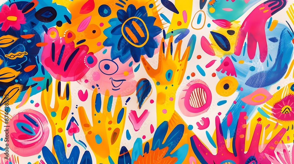  Festive Friendship Day card featuring bright, colorful patterns and diverse friendship symbols.