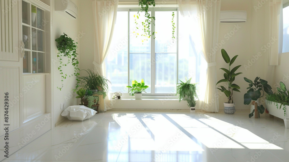 Fototapeta premium bright interior with curtains and sheets