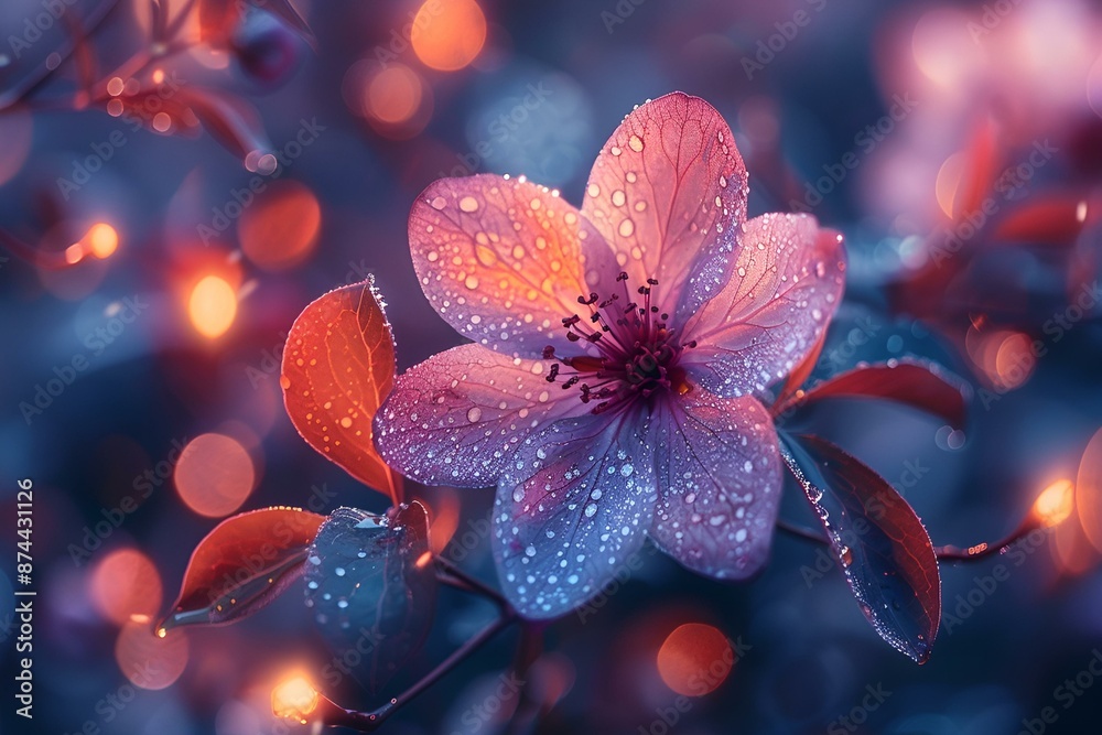 a purple flower with water droplets on it.