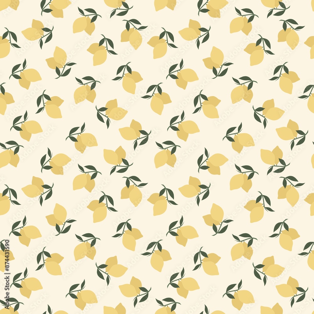 Seamless pattern of cute minimalist lemons with leaves Seamless pattern of cute minimalist lemons with leaves