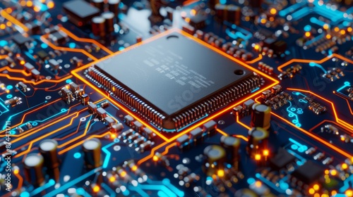 Close-up of circuit board with microcontroller and sensors