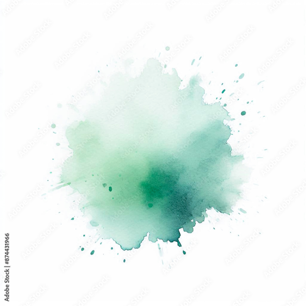 Obraz premium Single Soft Green Watercolor Splash on White Background