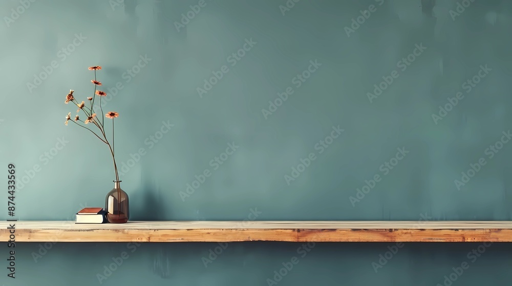 a shelf with a vase and flowers a shelf with a vase and flowers