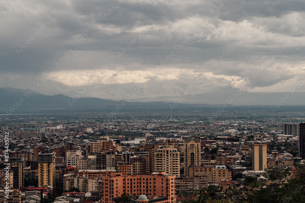 Fototapeta premium Cityscape of Yerevan city with Mount Ararat in the background
