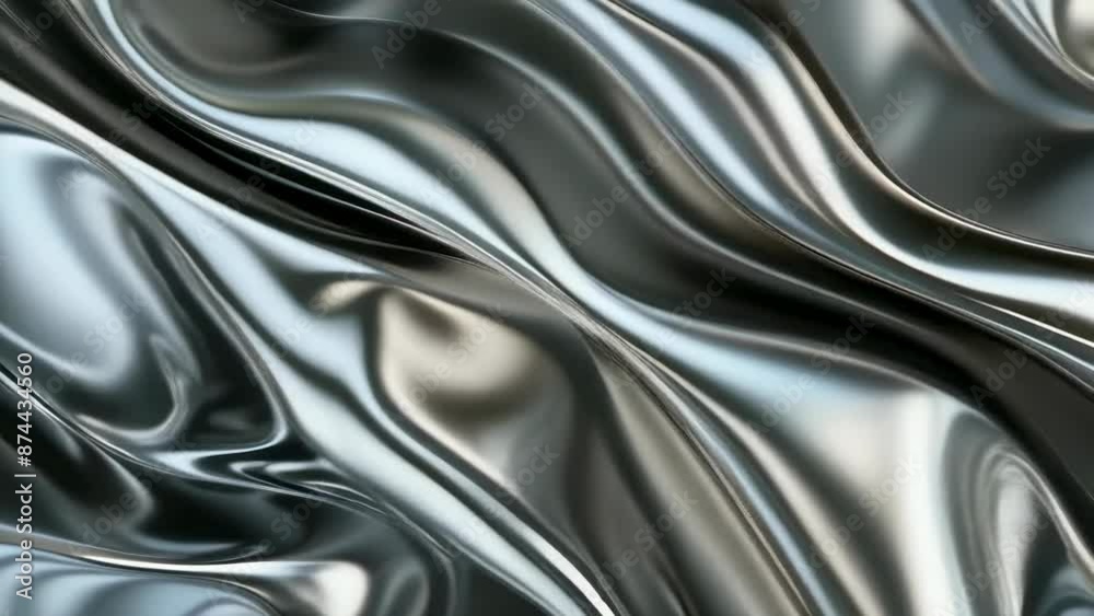 This image captures shiny metallic waves forming a fluid abstract pattern in silver tones. The smooth, flowing lines and reflective surface give it a futuristic and sophisticated feel. This image captures shiny metallic waves forming a fluid abstract pattern in silver tones. The smooth, flowing lines and reflective surface give it a futuristic and sophisticated feel.