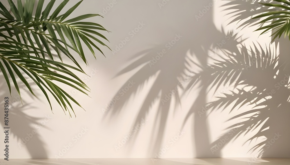 Fototapeta premium Palm leaves and shadow on a light background