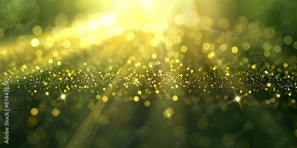 Obraz premium Golden starlight illuminates a green screen with alpha transparency. Concept Special Effects, Visual Effects, Green Screen, Lighting Techniques, Film Production