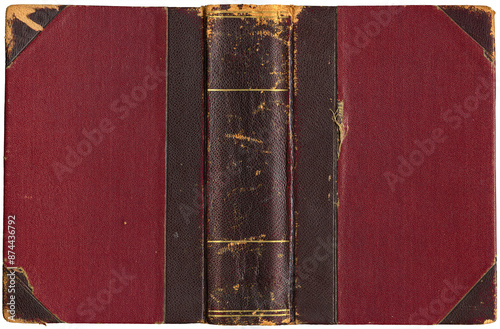 Old open book - cover with leather binding on spine and corners - circa 1912