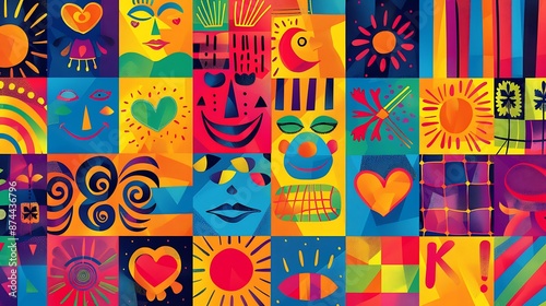  Friendship Day card with colorful patterns and symbols representing unity and joy.