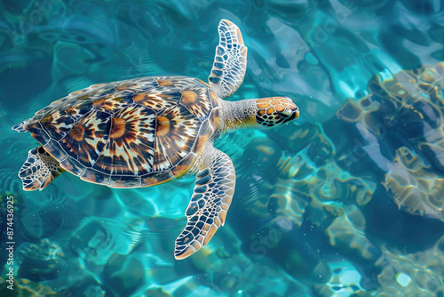 Sea turtle swimming gracefully in clear blue waters