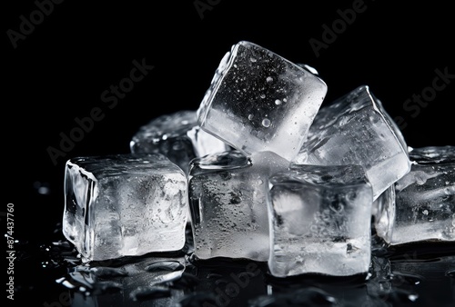 Ice cubes on black background. Ice cubes on black background. Ice cubes on black background.