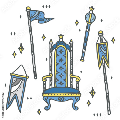 Little king illustration elements in hand drawing black outline ink style for kids baby boys children child