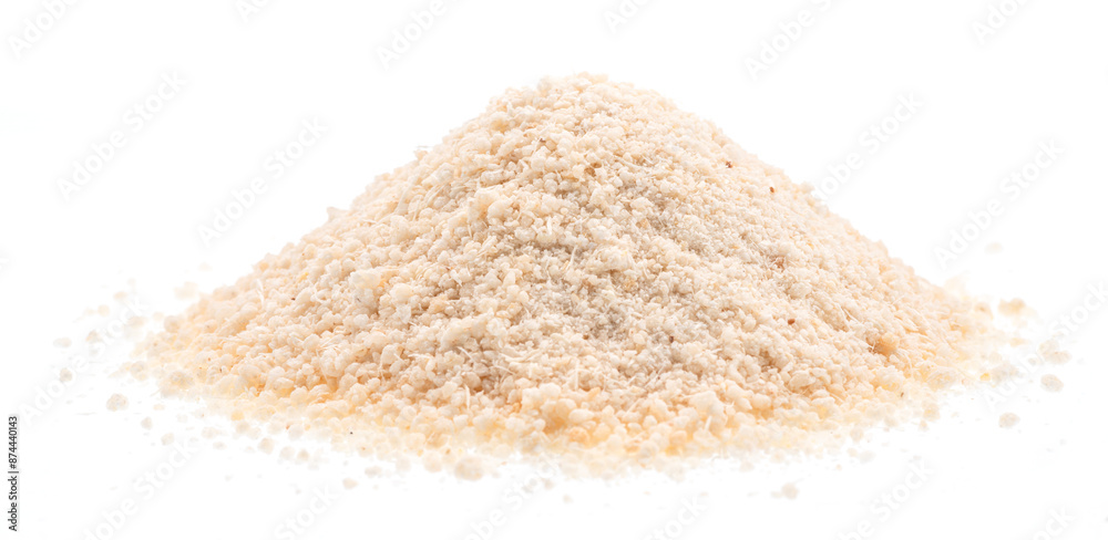 Pile of manioc or cassava flour isolated on white background. Pile of manioc or cassava flour isolated on white background.