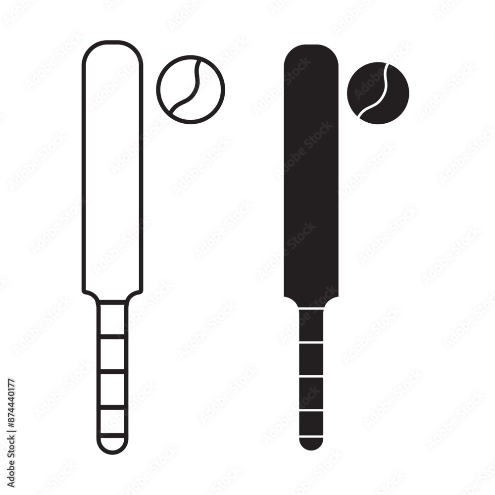 Cricket bat and ball icon set. symbol in filled and outlined style. Cricket game vector. Cricket bat and ball icon set. symbol in filled and outlined style. Cricket game vector.