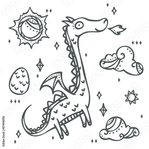 Little king illustration elements in hand drawing black outline ink style for kids baby boys children child