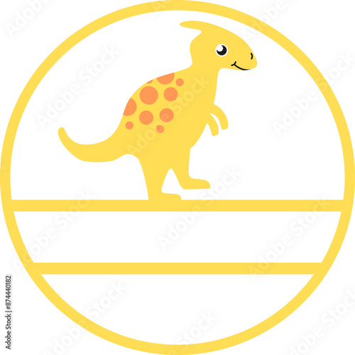 Cute Cartoon Dinosaur In A Circle With Name Gap