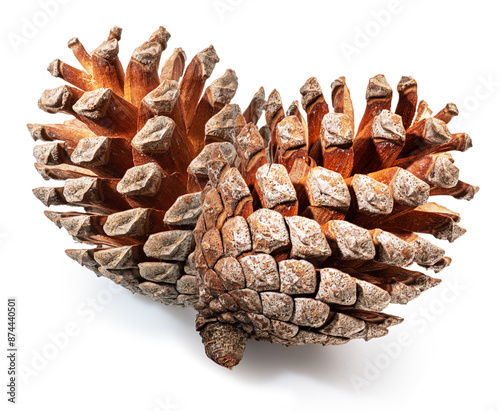 Conifer cone or cedar cone isolated on white background. File contains clipping path. photo