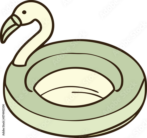 Flamingo-shaped beach float in a playful line drawing style.