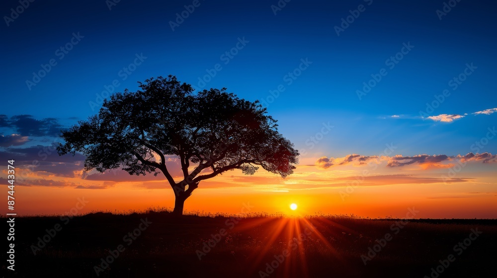 Silhouette of tree on sunset background. Nature and environment concept