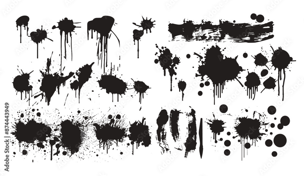 Spray graffiti element set, vector urban street black grunge, can ...